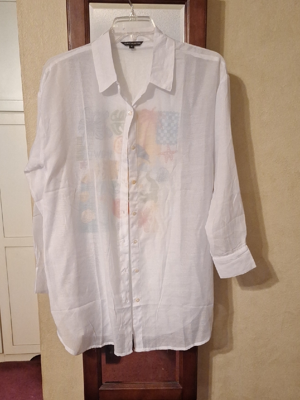 Beach Coverup White Lightweight Button-Down Shirt - Classic Relaxed Fit